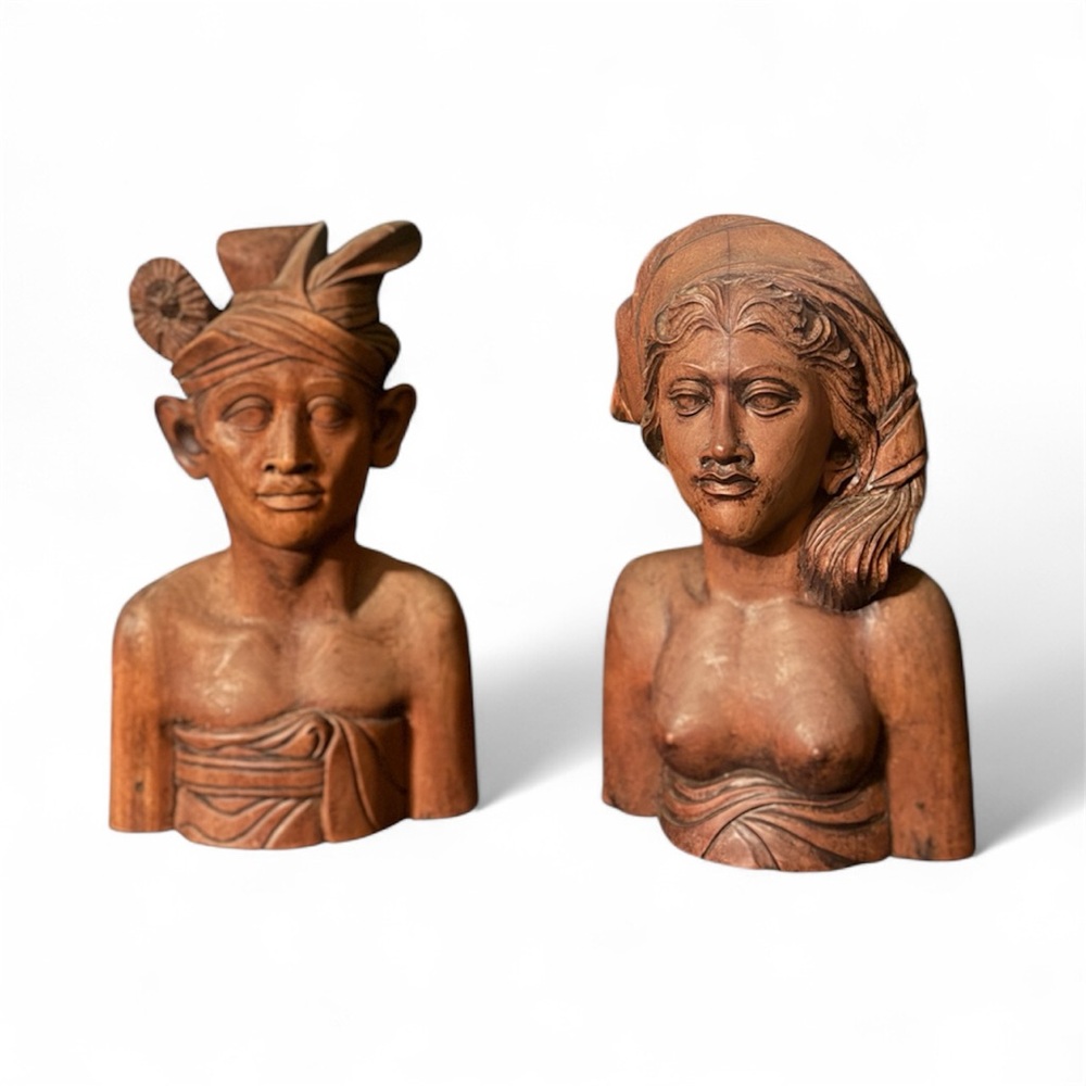 Handcarved wood Balinese Wooden Bust Klungkung Sculptures 12”